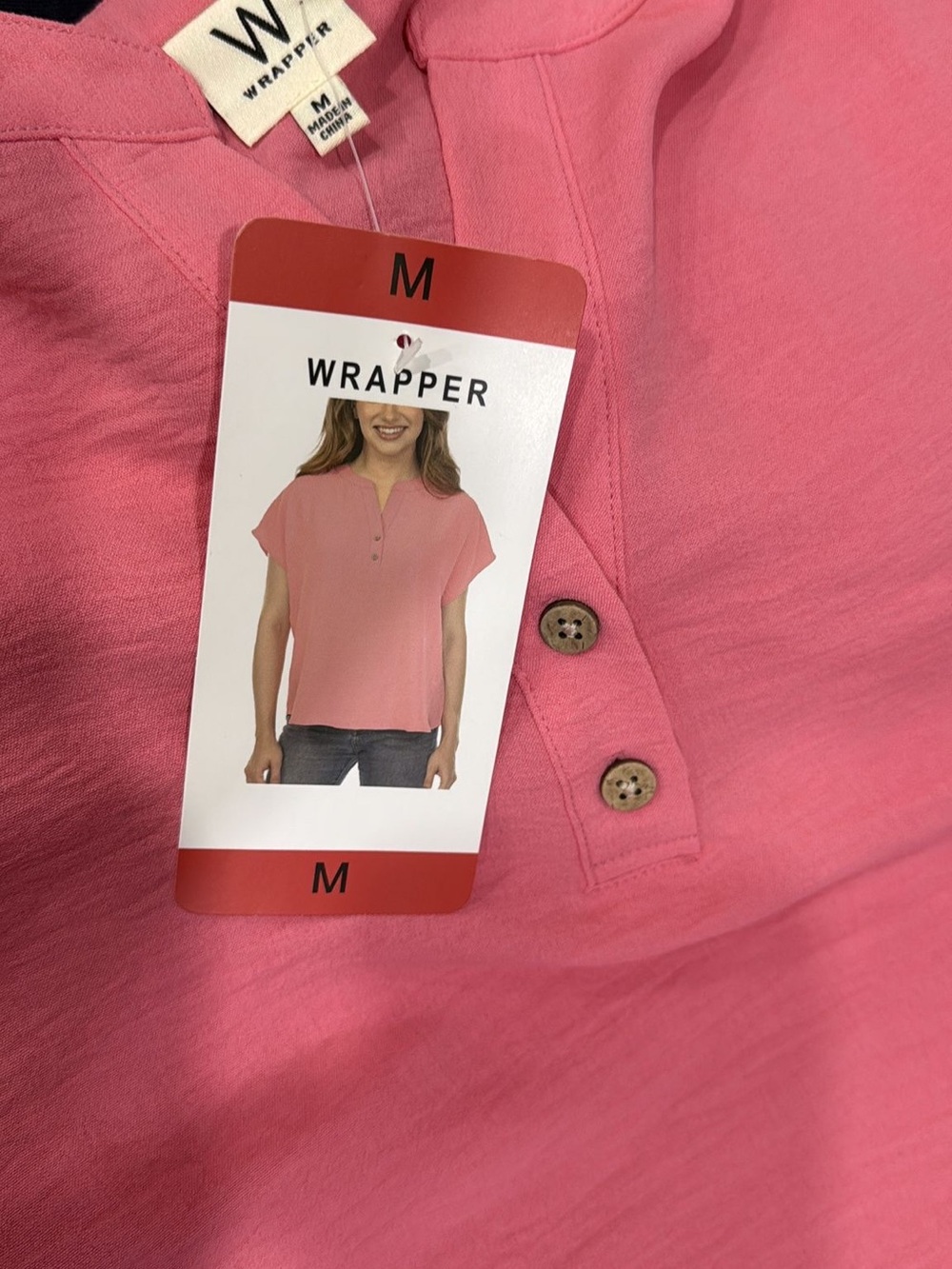 Wrapper Pink Short-Sleeve Henley Tee